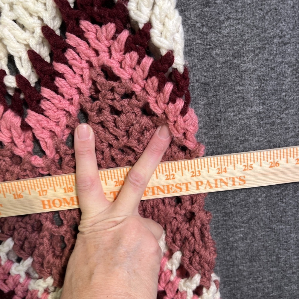 Vintage Afghan Blanket Handmade Crochet Maroon Pink Mauve Soft 62" x 43" apx - Picture 4 of 8